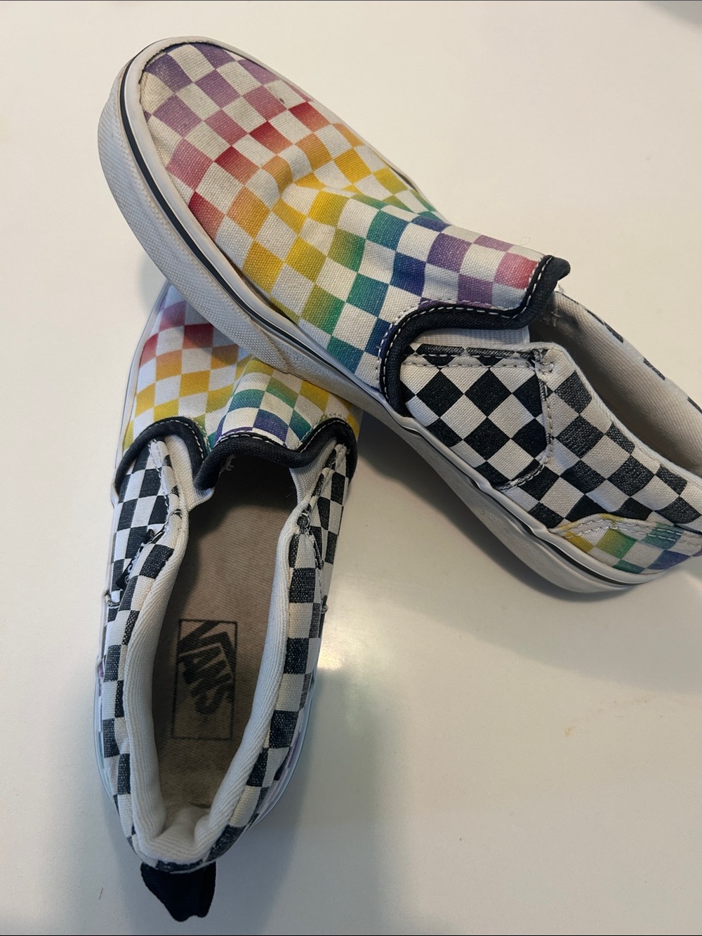 Vans Kids Rainbow Checkerboard Slip-On Sneakers